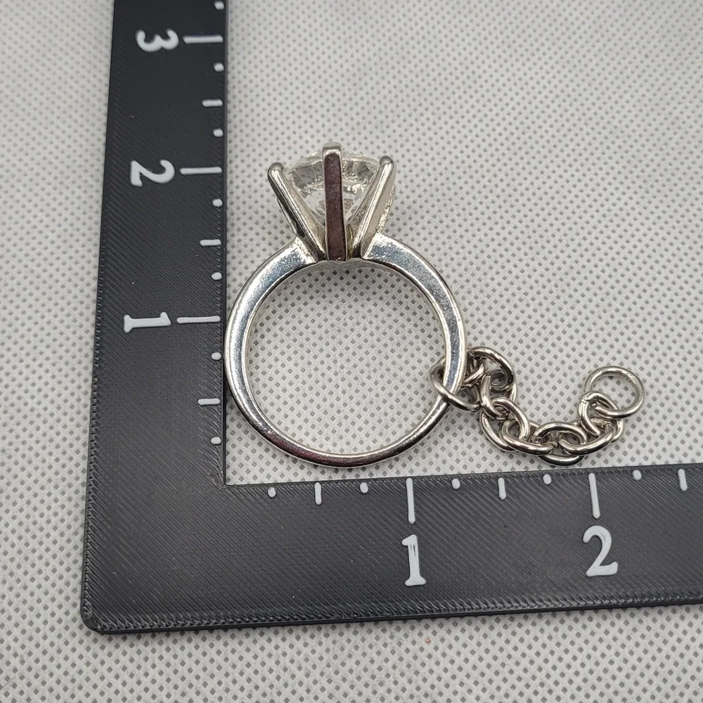 Ring Keychain Faux Diamond Silver Tone Gift Accessory
